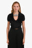 Alexander Wang Black Fuzzy Crystal Tie Cropped Short Seeve Sweater Size S