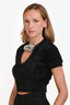 Alexander Wang Black Fuzzy Crystal Tie Cropped Short Seeve Sweater Size S