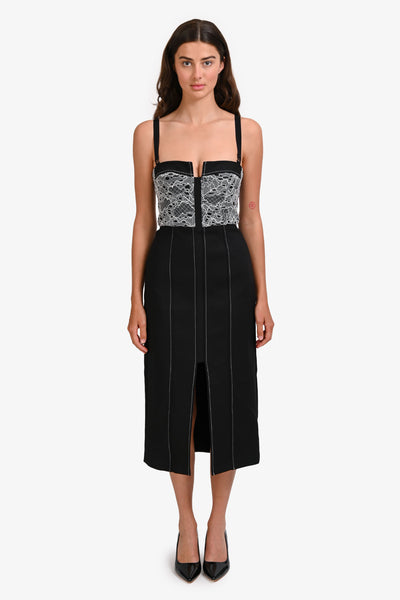 Dion Lee Black/White Lace Embellished Corset Midi Dress Size 4