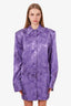 The Attico Purple Patterned Satin Long Sleeve Blazer Mini Dress Size 40