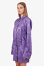 The Attico Purple Patterned Satin Long Sleeve Blazer Mini Dress Size 40