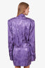 The Attico Purple Patterned Satin Long Sleeve Blazer Mini Dress Size 40