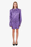 The Attico Purple Patterned Satin Long Sleeve Blazer Mini Dress Size 40