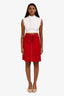 Red Valentino Red/White Bow Detail Midi Skirt Size 36
