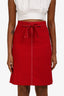 Red Valentino Red/White Bow Detail Midi Skirt Size 36