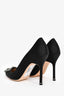 Manolo Blahnik Black Satin Embellished Hangisi Heels Size 37.5