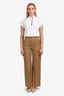 Max Mara Brown Cargo Wide Leg Pants With Leather Buckle Detail Size 4 US
