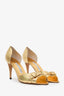 Manolo Blahnik Gold Embossed Leather Buckle Heels Size 41