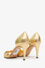 Manolo Blahnik Gold Embossed Leather Buckle Heels Size 41