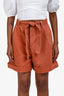 See by Chloe Orange Cotton High Waisted Belted Shorts Size 40