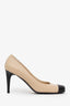 Pre-Loved Chanel™ Beige/Black Cap Round Toe Pumps Size 39