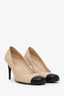 Pre-Loved Chanel™ Beige/Black Cap Round Toe Pumps Size 39