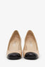 Pre-Loved Chanel™ Beige/Black Cap Round Toe Pumps Size 39