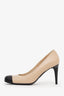 Pre-Loved Chanel™ Beige/Black Cap Round Toe Pumps Size 39