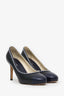 Pre-Loved Chanel™ Black/Navy Leather CC Pearl Around Embellished Pumps Size 40
