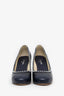 Pre-Loved Chanel™ Black/Navy Leather CC Pearl Around Embellished Pumps Size 40
