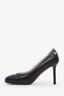 Pre-Loved Chanel™ Black/Navy Leather CC Pearl Around Embellished Pumps Size 40