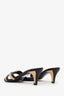 Pre-Loved Chanel™ Black/Beige Leather Open Toe CC Kitten Heel Sandals Size 40