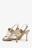 Pre-Loved Chanel™ Gold Metallic Leather/Canvas Slingback Heels Size 40
