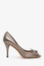 Gucci Grey Metallic Bamboo Accent Leather Peep Toe Pumps Size 8.5