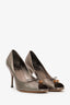 Gucci Grey Metallic Bamboo Accent Leather Peep Toe Pumps Size 8.5