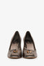 Gucci Grey Metallic Bamboo Accent Leather Peep Toe Pumps Size 8.5