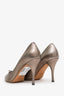 Gucci Grey Metallic Bamboo Accent Leather Peep Toe Pumps Size 8.5
