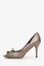 Gucci Grey Metallic Bamboo Accent Leather Peep Toe Pumps Size 8.5