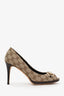 Gucci Brown Guccissima Canvas Horsebit Peep Toe Platform Pumps Size 39