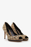 Gucci Brown Guccissima Canvas Horsebit Peep Toe Platform Pumps Size 39