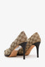 Gucci Brown Guccissima Canvas Horsebit Peep Toe Platform Pumps Size 39