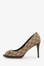 Gucci Brown Guccissima Canvas Horsebit Peep Toe Platform Pumps Size 39