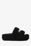 Balenciaga Black Shearling Logo Embroidered Platform Slides Size 38