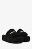 Balenciaga Black Shearling Logo Embroidered Platform Slides Size 38