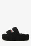 Balenciaga Black Shearling Logo Embroidered Platform Slides Size 38