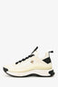 Pre-Loved Chanel™ Ivory/Black Velvet/Calfskin Mixed Fibres CC Sneakers Size 38.5