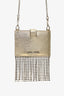 Miu Miu Gold Metallic Leather Crystal Embellished Fringe Card Hold With Chain