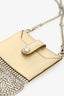 Miu Miu Gold Metallic Leather Crystal Embellished Fringe Card Hold With Chain