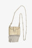 Miu Miu Gold Metallic Leather Crystal Embellished Fringe Card Hold With Chain
