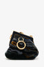 Fendi Navy Velvet Marble Patterned First Bag Charm With Chain