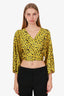Danamé Yellow Silk Animal Print Wrap Tie Blouse Size 38