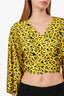 Danamé Yellow Silk Animal Print Wrap Tie Blouse Size 38