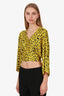 Danamé Yellow Silk Animal Print Wrap Tie Blouse Size 38