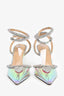 Mach & Mach Silver Iridescent PVC Crystal Embellished Heart Heels Size 37