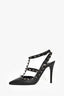 Valentino Noir Black Leather Cage Rockstud Heels Size 36