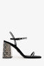 Prada Black Satin/Leather Crystal Disco Ball Heel Sandals Size 39