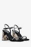 Prada Black Satin/Leather Crystal Disco Ball Heel Sandals Size 39