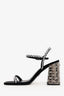 Prada Black Satin/Leather Crystal Disco Ball Heel Sandals Size 39