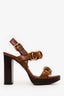 Miu Miu Brown Leather Studded T-Strap Sandals Size 36.5