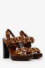 Miu Miu Brown Leather Studded T-Strap Sandals Size 36.5